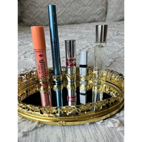 Vintage Mirrored Gold Tone Vanity Tray Lipstick Makeup Tray - Picture 2 of 10